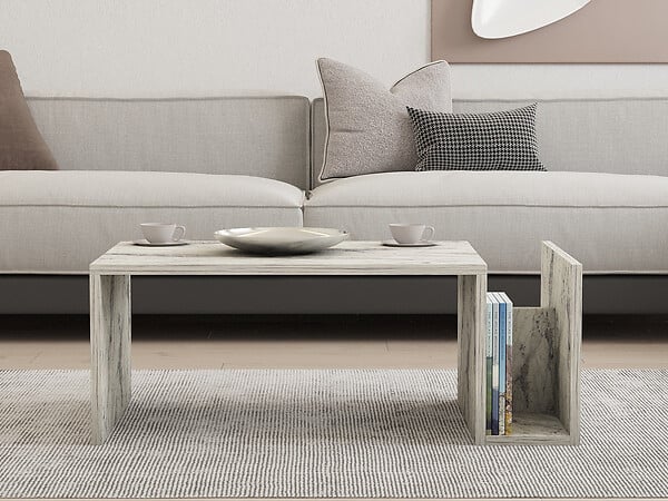 HABITAT ET JARDIN - Table basse en bois "Memo" - 86 x 50 x 32 cm - Marbre Freesia - large