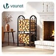 VOUNOT - Porte buches cheminee avec 4 outils en metal noir - vignette