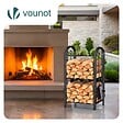 VOUNOT - Porte buches cheminee avec 4 outils en metal noir - vignette