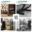 VOUNOT - Porte buches cheminee avec 4 outils en metal noir - vignette
