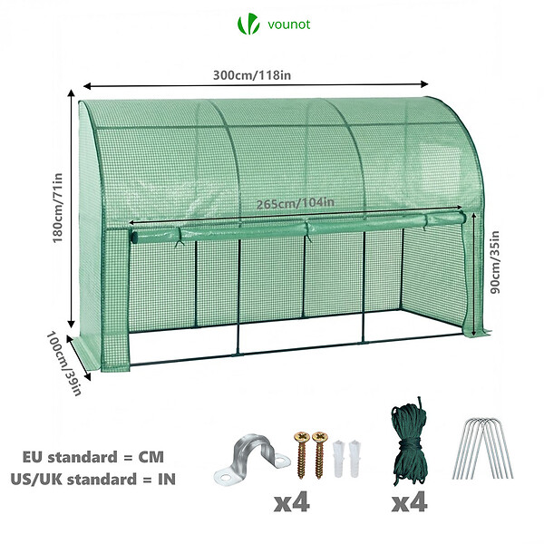 VOUNOT - Serre de jardin hivernage murale adossee avec bache PE 300x100x180cm vert - large