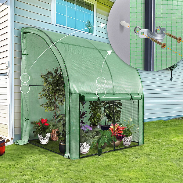 VOUNOT - Serre de jardin hivernage murale adossee avec bache PE 300x100x180cm vert - large