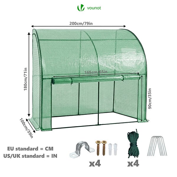 VOUNOT - Serre de jardin hivernage murale adossee avec bache PE 200x100x180cm vert - large