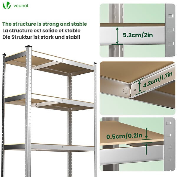 VOUNOT - Lot de 2 Etagères de rangement renforcees charge extra lourde à 5 niveaux 90x40x180cm - large