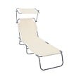VOUNOT - Chaise longue pliante avec pare soleil beige - vignette