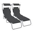 VOUNOT - Lot de 2 chaise longue pliante avec pare soleil noir - vignette