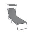 VOUNOT - Chaise longue pliante avec pare soleil gris - vignette
