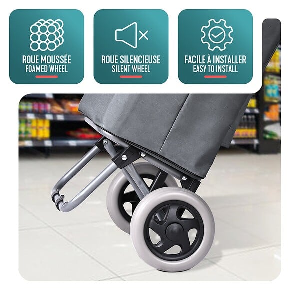 VOUNOT - Chariot de courses 2 roues pliable 59L gris - large