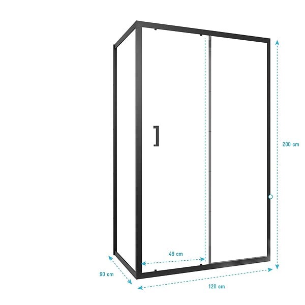AURLANE - Porte de douche + Retour 120x90x200 cm - Verre 6 mm - Profilé Noir - CRUSH - large