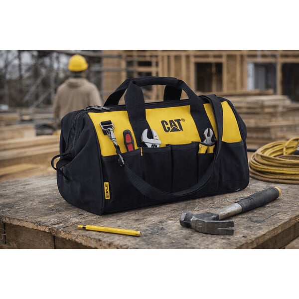 CATERPILLAR - Sac à outils 28Litres 10 poches ext. Fond renforcé Bandoulière réglable Sac de chantier CAT - large