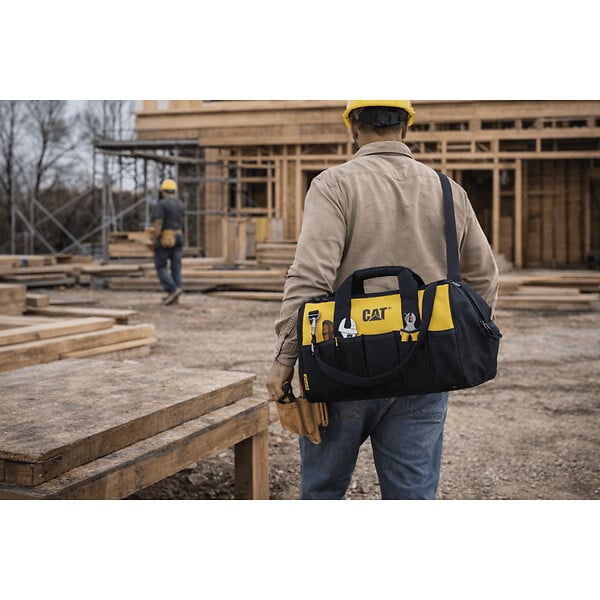 CATERPILLAR - Sac à outils 28Litres 10 poches ext. Fond renforcé Bandoulière réglable Sac de chantier CAT - large