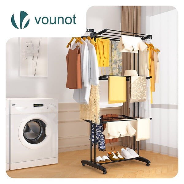 VOUNOT - Sechoir a linge etendoir renforce 4 niveaux 125x62x173cm noir - large