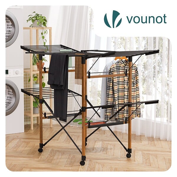VOUNOT - Etendoir a linge deluxe pliable grande capacite 173x94x123cm style bois noir - large
