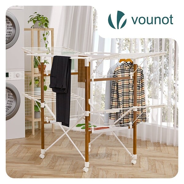 VOUNOT - Etendoir a linge deluxe pliable grande capacite 173x94x123cm style bois blanc - large