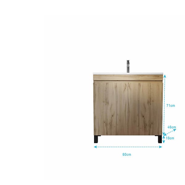 AURLANE - Meuble de salle de bains 60 cm TIMBER - Décor Chêne Naturel à portes avec Vasque céramique blanche - large