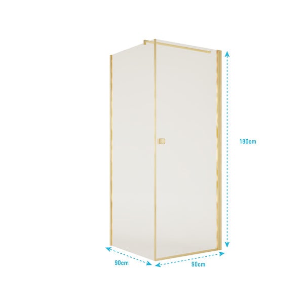 AURLANE - Porte de Douche Pivotante 90x180cm et Retour 90cm - Profil Or Brosse - Verre 5mm - GOLD ELEMENTARY - large