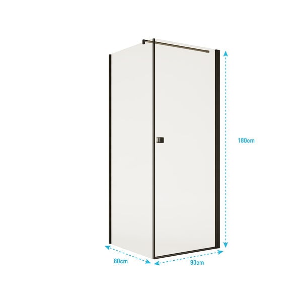 AURLANE - Porte de Douche Pivotante 90x195cm et Retour 80cm - Verre 8mm Anticalcaire - Profil Noir - large