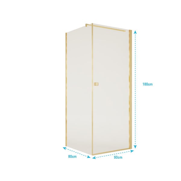 AURLANE - Porte de Douche Pivotante 90x195cm et Retour 80cm - Verre 8mm Anticalcaire - Profil Or Brosse - large