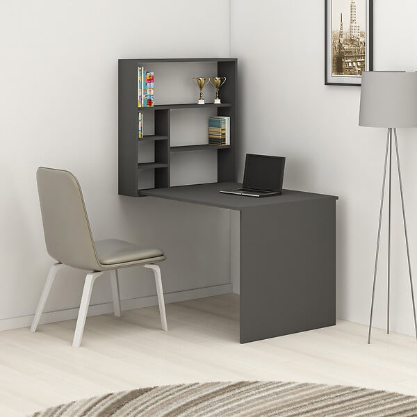 HABITAT ET JARDIN - Bureau en bois "Sedir" - 90 x 59 x 154 cm - Anthracite - large