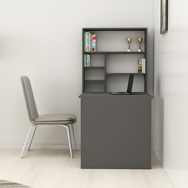 HABITAT ET JARDIN - Bureau en bois "Sedir" - 90 x 59 x 154 cm - Anthracite - large
