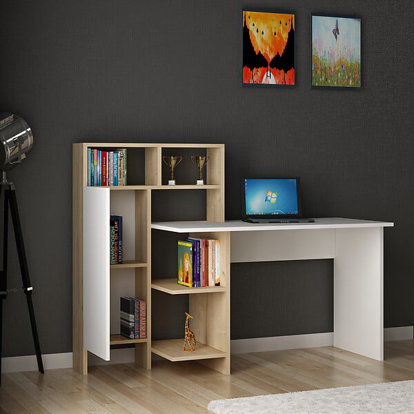 HABITAT ET JARDIN - Bureau en bois "Bugra" - 135 x 60 x 111 cm - Blanc - large