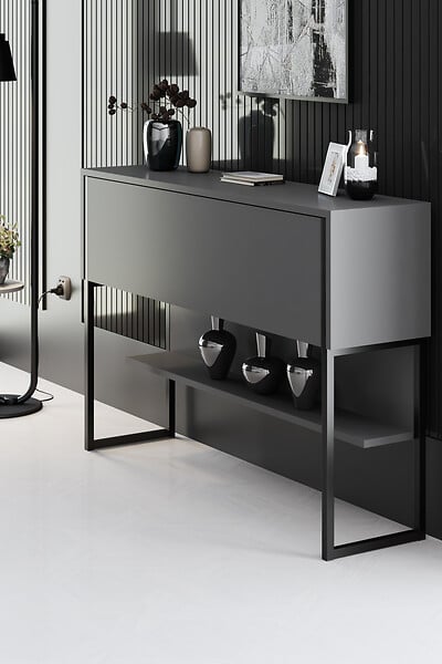 HABITAT ET JARDIN - Commode en bois "Luxe" - 120 x 30 x 80 cm - NoirAnthracite - large