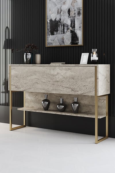 HABITAT ET JARDIN - Console en bois "Luxe" - 120 x 30 x 80 cm - Travertin Or - large