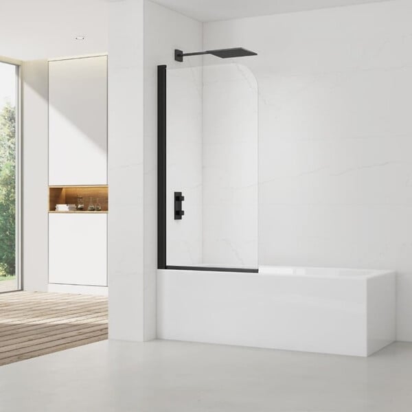 SWISS AQUA TECHNOLOGIES - 150x80 cm Pare-baignoire pivotant en verre, orientation gauche et droite, noir (SATVZUNIKCT80) - large