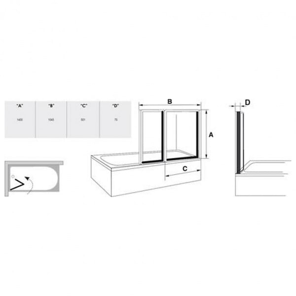 RAVAK - Supernova Pare-baignoire pliable, 2 parties, 140x105, Blanc (VS2105R0) - large
