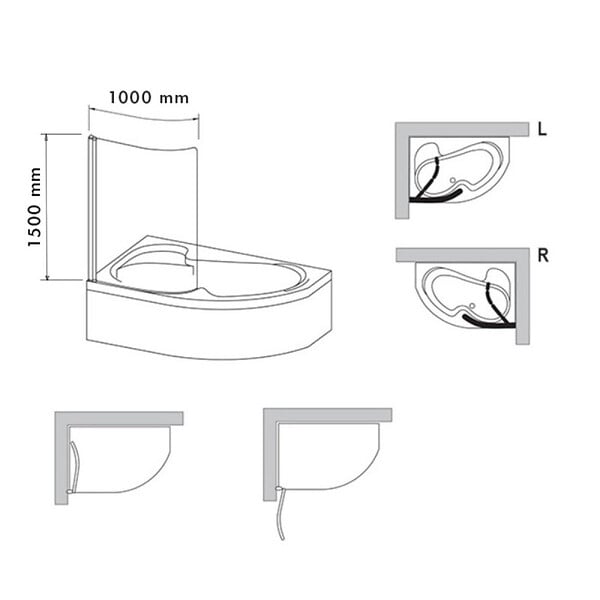 SIKO - Siko 150x100 cm Fortuna Plus Pare-baignoire en verre, Chrome (VZFORTUNA160170TCR) - large
