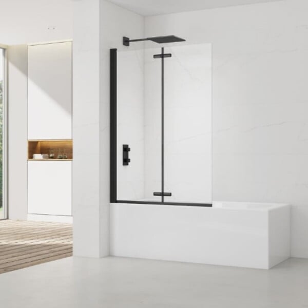 SWISS AQUA TECHNOLOGIES - 150x105 cm SK Pare-baignoire en verre 2 volets pliants, orientation gauche et droite, noir (SATVZSKNEW105C) - large