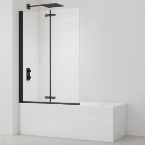 SWISS AQUA TECHNOLOGIES - 150x105 cm SK Pare-baignoire en verre 2 volets pliants, orientation gauche et droite, noir (SATVZSKNEW105C) - large