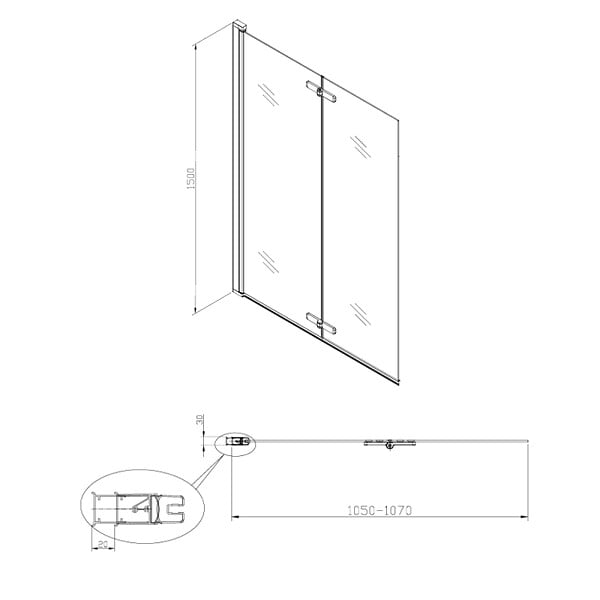SWISS AQUA TECHNOLOGIES - 150x105 cm SK Pare-baignoire en verre 2 volets pliants, orientation gauche et droite, noir (SATVZSKNEW105C) - large