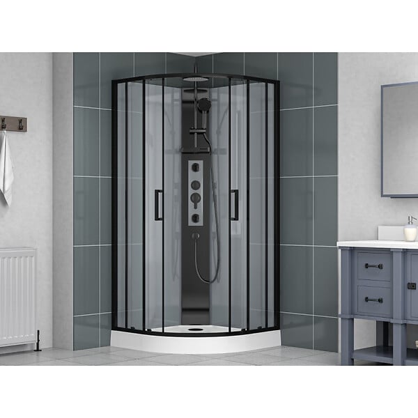 SWISS AQUA TECHNOLOGIES - Swiss Aqua Technologies SATBOX Cabine 90x90cm quart de cercle noir mat (SATPROBOXS90CT) - large