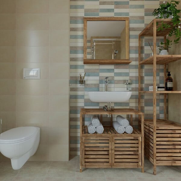SWISS AQUA TECHNOLOGIES - Miroir avec étagère, 60x61,5 cm décor noyer, Naturel Home (HOMEZRC) - large