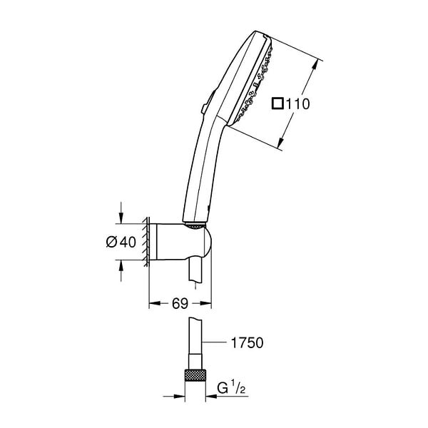 GROHE - Vitalio Comfort 110 set de douche avec support mural + Douchette 3 jets, chrome (G26176001) - large