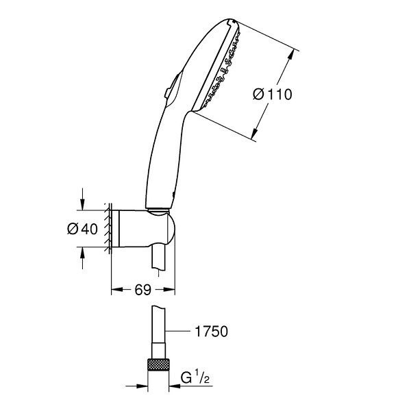 GROHE - Vitalio Start 110 Set de douche avec support mural + Douchette 22 jets, chrome (G27950001) - large