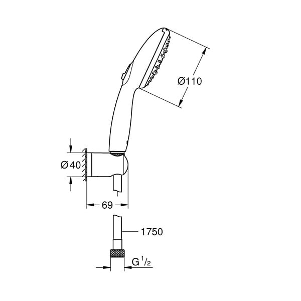 GROHE - Vitalio Start 110 Set de douche avec support mural + Douchette 3 jets, chrome (G26769001) - large
