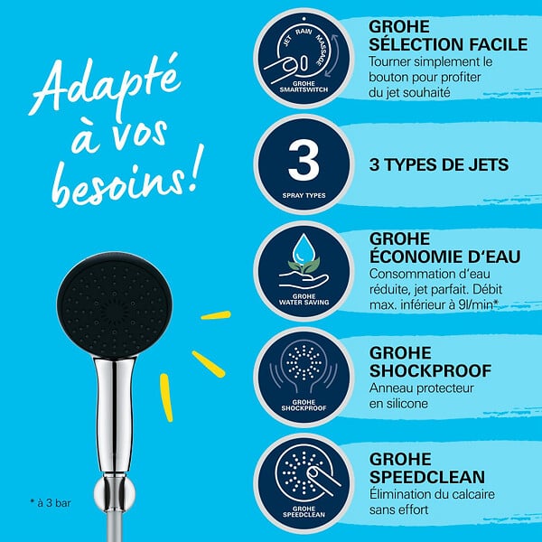 GROHE - Vitalio Start 110 Set de douche avec support mural + Douchette 3 jets, chrome (G26769001) - large