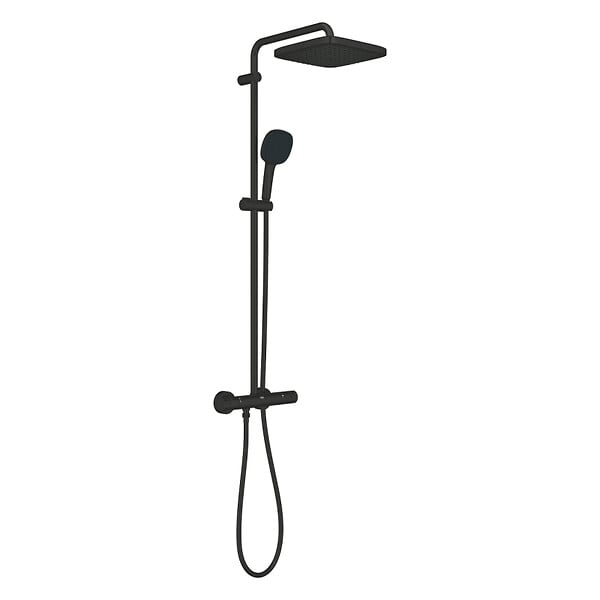 GROHE - Grohe Vitalio Comfort 250 colonne de douche thermostatique + douche de tête + douchette à main 2 jets, noir mat (G266962431) - large