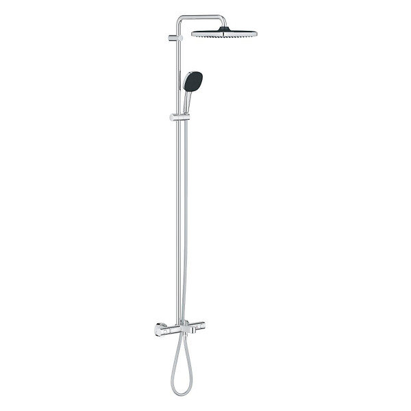 GROHE - Vitalio Comfort 250 Colonne de douche avec mitigeur thermostatique + Douche de tête + Douchette 2 jets, chrome (G26984001) - large