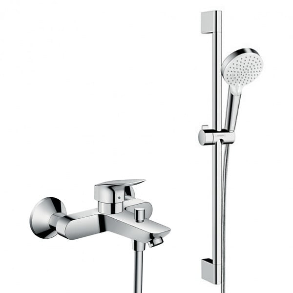 HANSGROHE - Hansgrohe Set bain/douche Mitigeur Logis + Douchette 2 jets + Barre de douche 65cm + Flexible, Chrome (71400000-CROMETTA-SP) - large