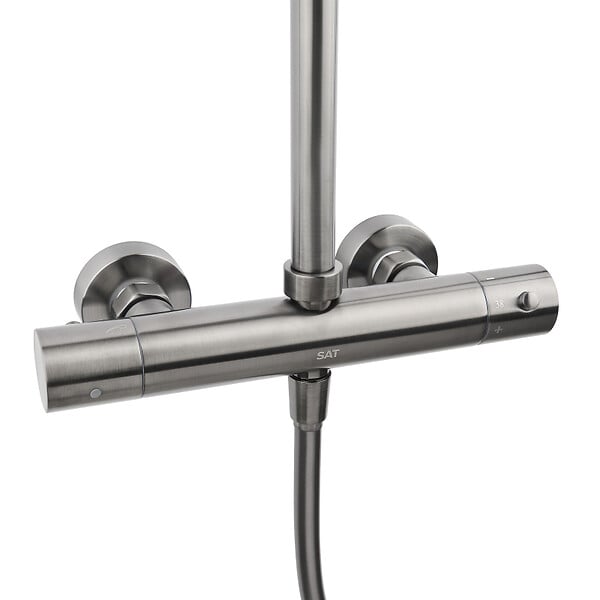 SWISS AQUA TECHNOLOGIES - Swiss Aqua Technologies Aurum colonne de douche avec mitigeur thermostatique + douche de tête + douchette à main 2 jets, métal brossé (SATSSTKAURBGM) - large