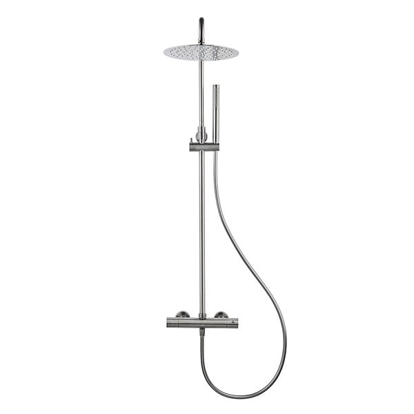 SWISS AQUA TECHNOLOGIES - Swiss Aqua Technologies Aurum colonne de douche avec mitigeur thermostatique + douche de tête + douchette à main 2 jets, métal brossé (SATSSTKAURBGM) - large