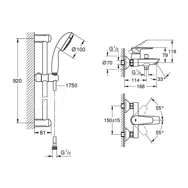 GROHE - Grohe Tempesta 100 ensemble de douche 3 jets + mitigeur monocommande bain/douche, chrome (23914001-28789002) - large