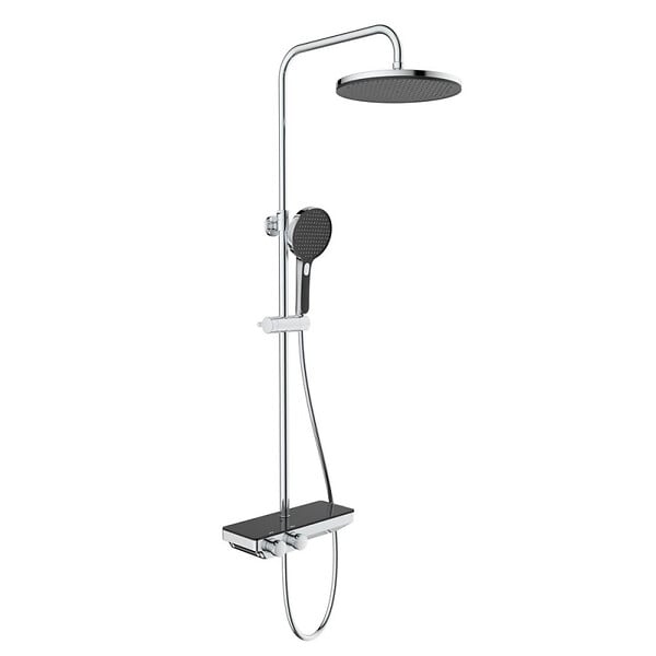 SWISS AQUA TECHNOLOGIES - Colonne de douche avec douchette 3 jets, Mitigeur thermostatique, Barre réglable en hauteur, Noir/Chrome - large