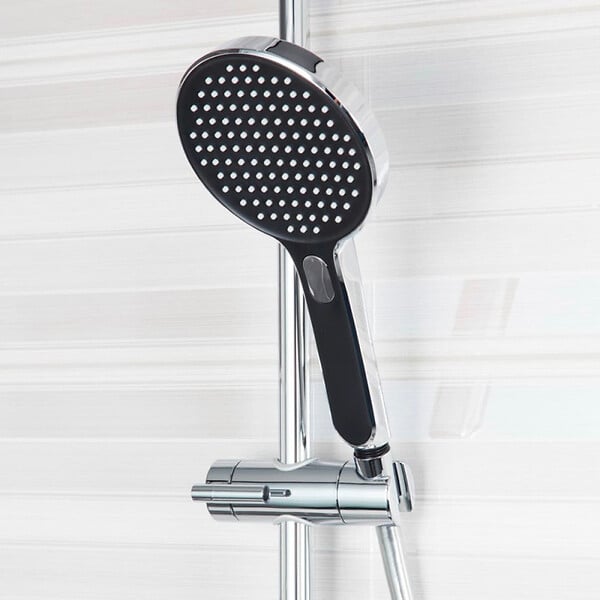 SWISS AQUA TECHNOLOGIES - Colonne de douche avec douchette 3 jets, Mitigeur thermostatique, Barre réglable en hauteur, Noir/Chrome - large