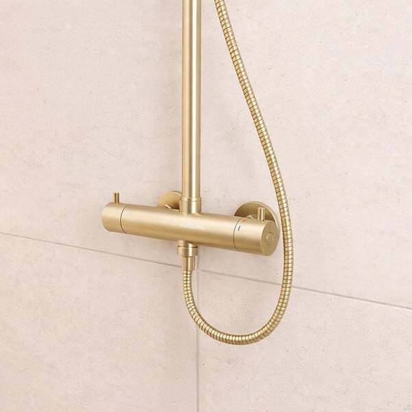 AURLANE - Colonne de douche Thermostatique finition Or Doré Brossé 133x26x52 cm - MOLLY GOLD - large