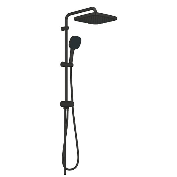 GROHE - Vitalio Comfort 250 Colonne de douche avec inverseur manuel + Douche de tête 2 jets + Douchette 2 jets, noir mat (G266982431) - large