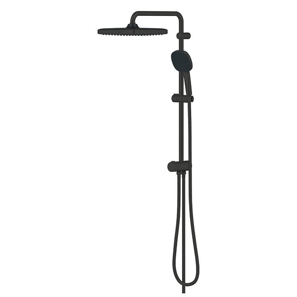 GROHE - Vitalio Comfort 250 Colonne de douche avec inverseur manuel + Douche de tête 2 jets + Douchette 2 jets, noir mat (G266982431) - large